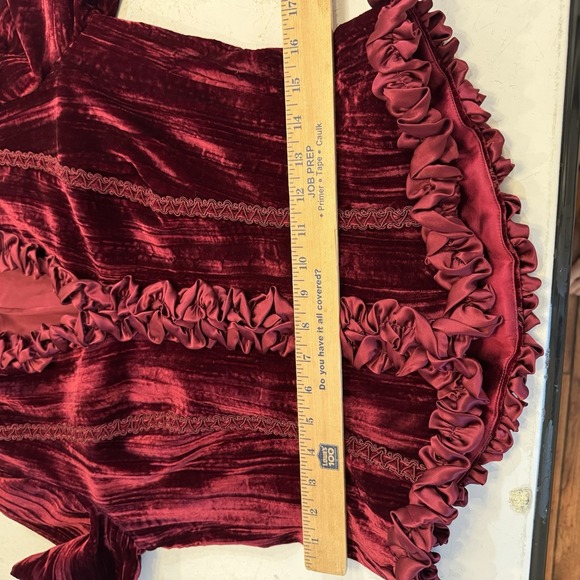 Carmen Marc Valvo Silk-blend Burgundy Velvet Jacket Women's Size 8 Ruffles - Picture 7 of 10